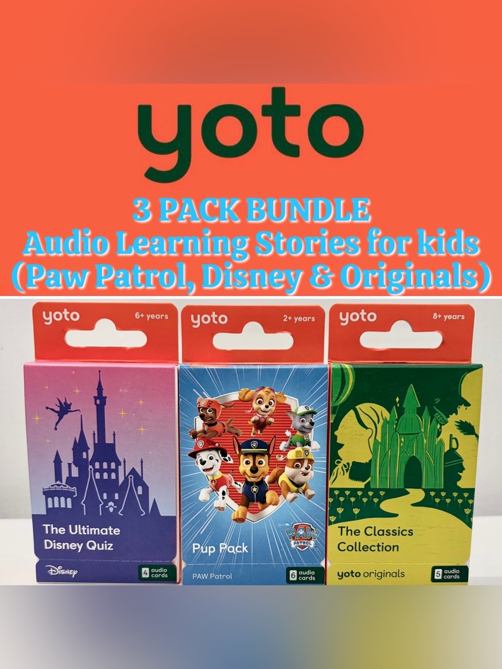 Yoto Audio Learning 3PK Bundle for Kids (Paw Patrol,Disney & Classic Originals